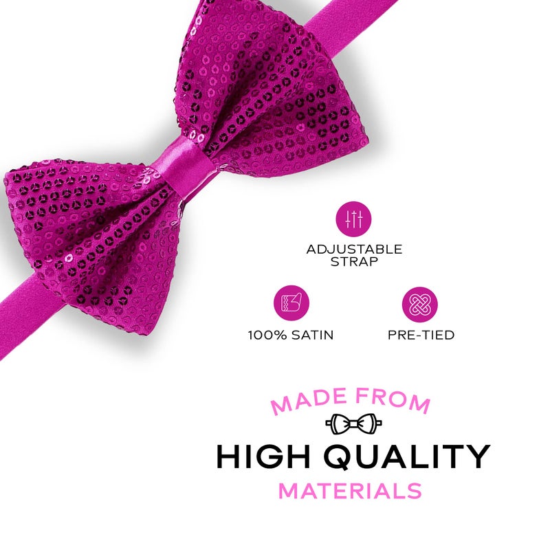 Man of Men Sequin Bow Ties for Men - Pre-tied Adjustable Length Bowtie, Many Colors to Choose From (Hot Pink) - Image 2